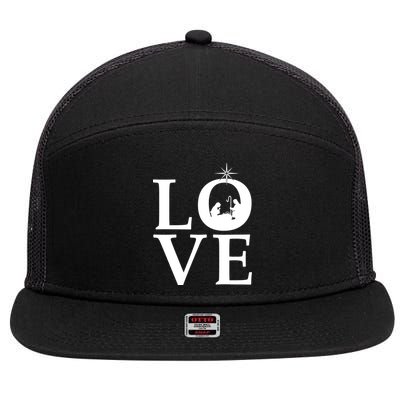 Christmas Nativity LOVE 7 Panel Mesh Trucker Snapback Hat