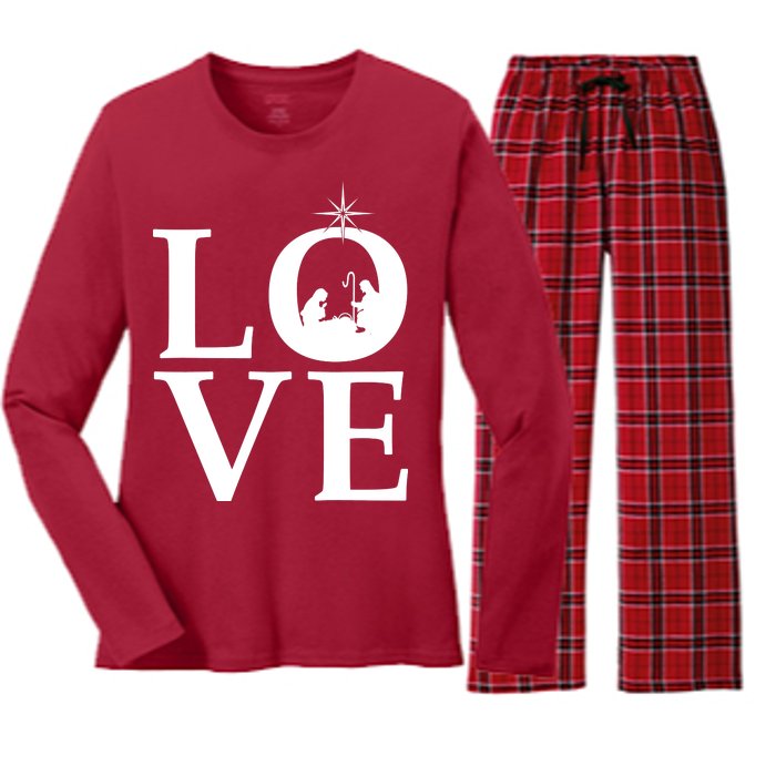 Christmas Nativity LOVE Women's Long Sleeve Flannel Pajama Set 