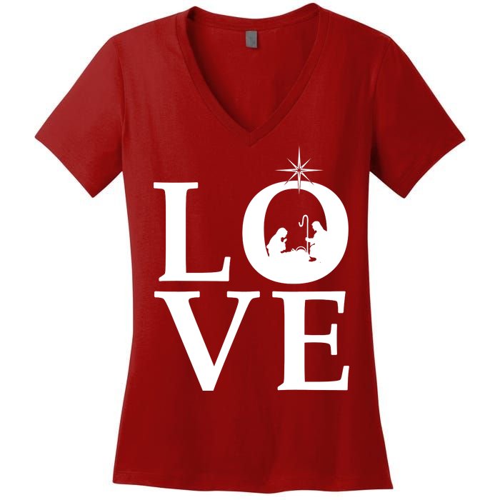 Christmas Nativity LOVE Women's V-Neck T-Shirt