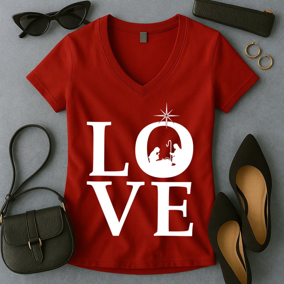 Christmas Nativity LOVE Women's V-Neck T-Shirt