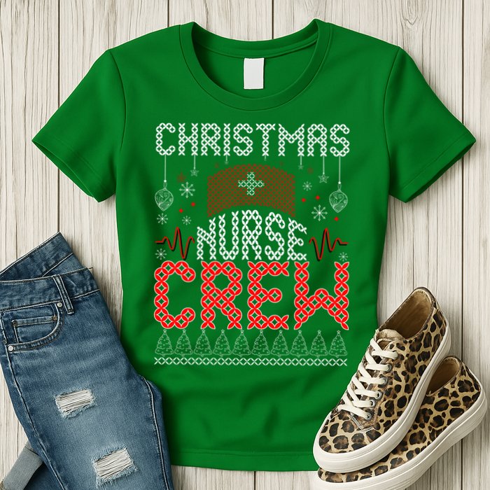 Christmas Nurse Crew Ugly Christmas Sweater RN Womens T-Shirt
