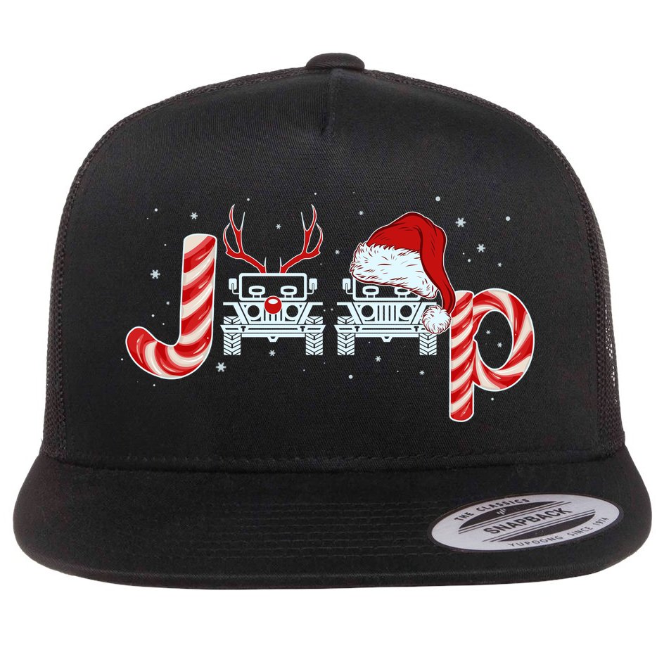 Christmas off Road Car Reindeer Flat Bill Trucker Hat