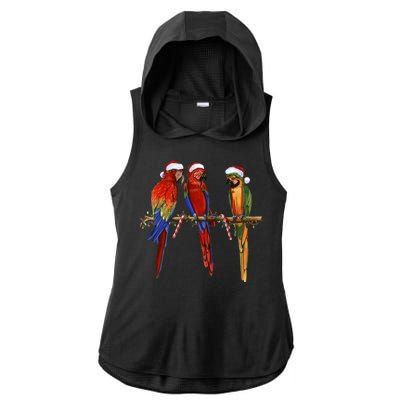 Christmas Parrots Ladies PosiCharge Tri-Blend Wicking Draft Hoodie Tank