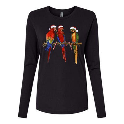 Christmas Parrots Womens Cotton Relaxed Long Sleeve T-Shirt