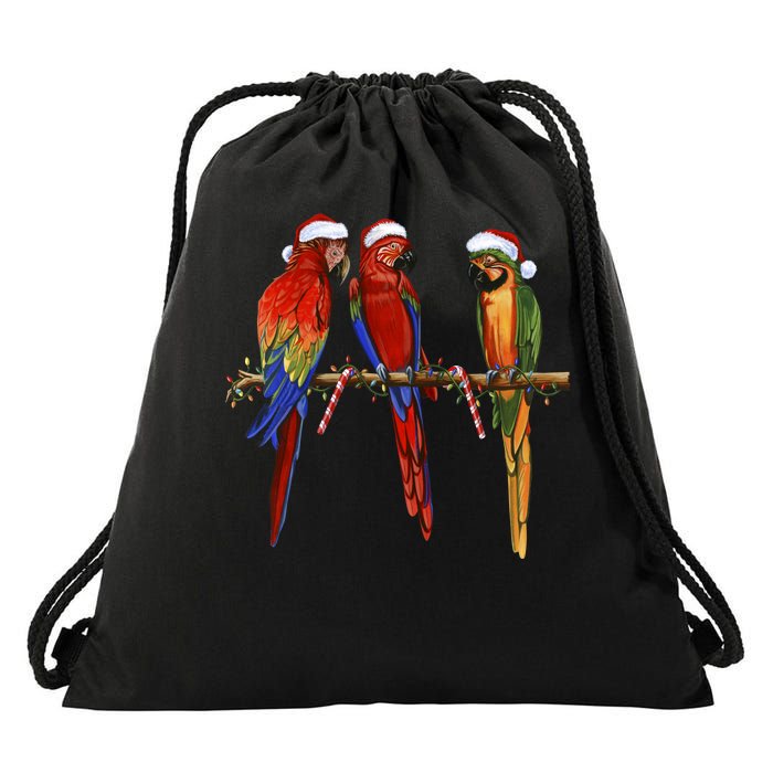 Christmas Parrots Drawstring Bag