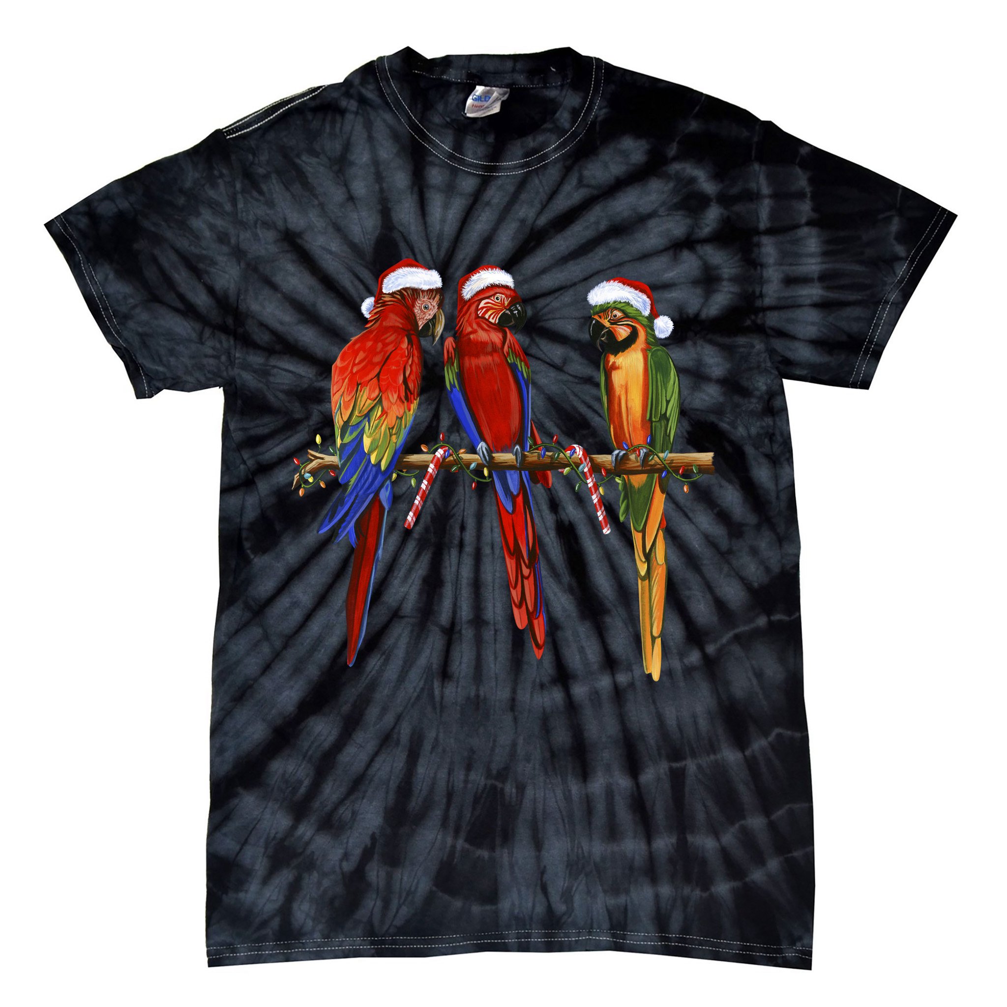 Christmas Parrots Tie-Dye T-Shirt