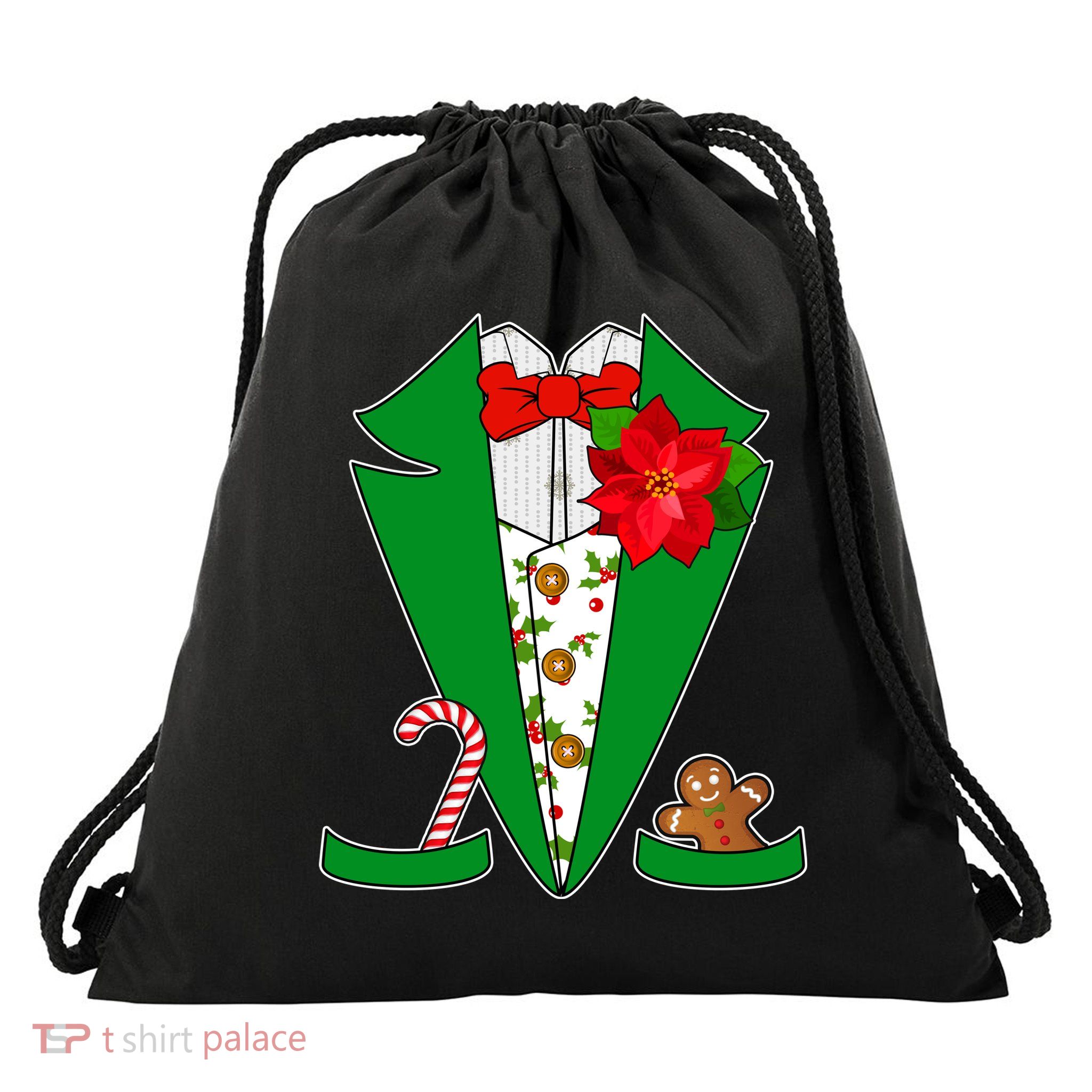 Christmas Party Tuxedo Suit Top Drawstring Bag