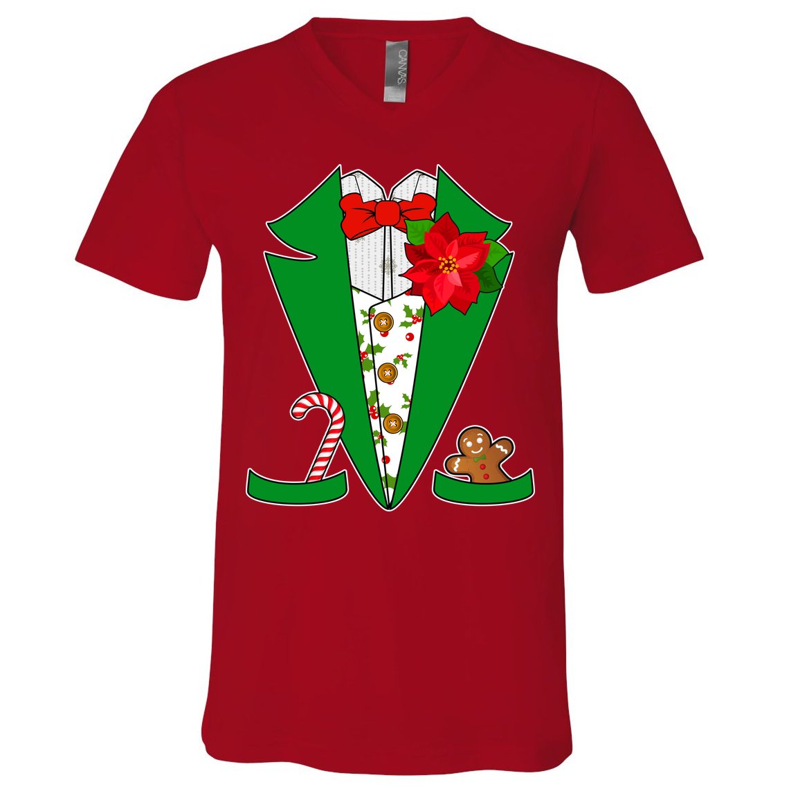 Christmas Party Tuxedo Suit Top V-Neck T-Shirt