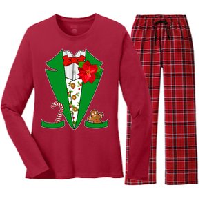 Christmas Party Tuxedo Suit Top Women's Long Sleeve Flannel Pajama Set 