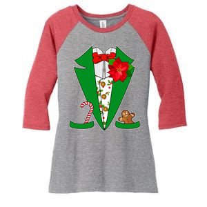 Christmas Party Tuxedo Suit Top Women's Tri-Blend 3/4-Sleeve Raglan Shirt