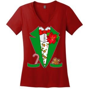 Christmas Party Tuxedo Suit Top Women's V-Neck T-Shirt