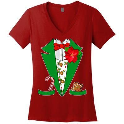 Christmas Party Tuxedo Suit Top Women's V-Neck T-Shirt