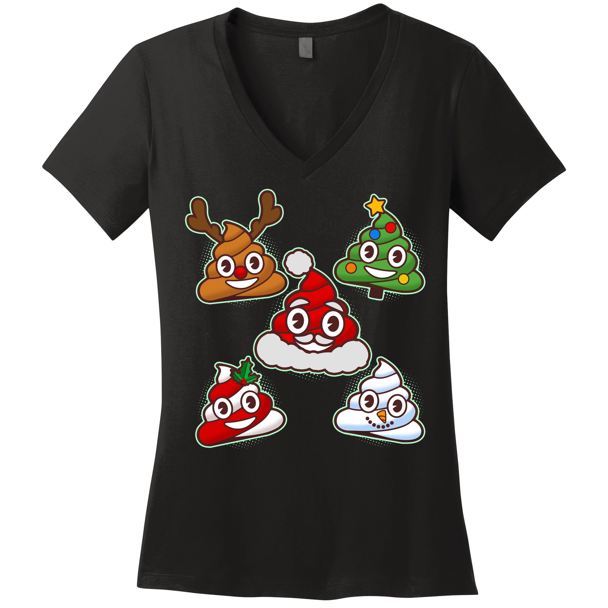 Christmas Poop Emoji Group Women's V-Neck T-Shirt