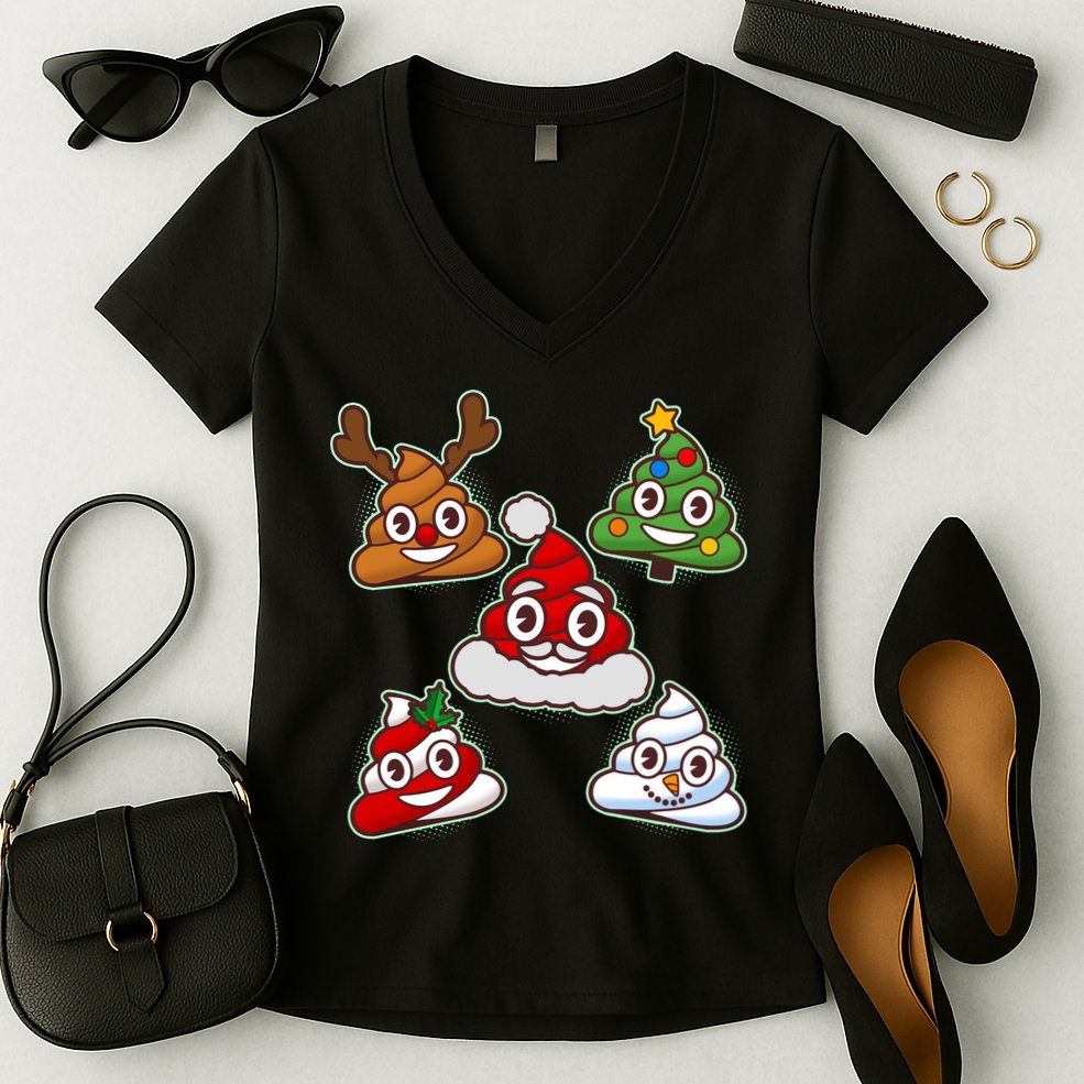 Christmas Poop Emoji Group Women's V-Neck T-Shirt
