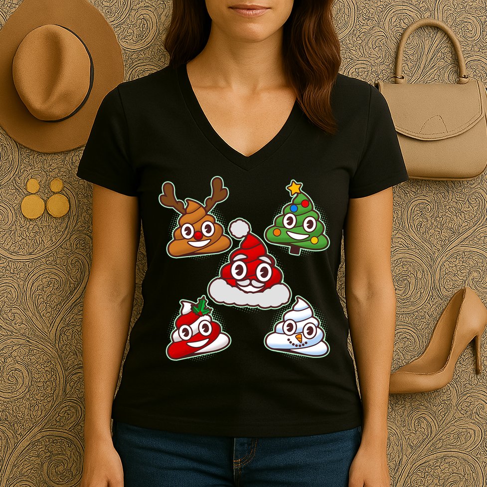 Christmas Poop Emoji Group Women's V-Neck T-Shirt