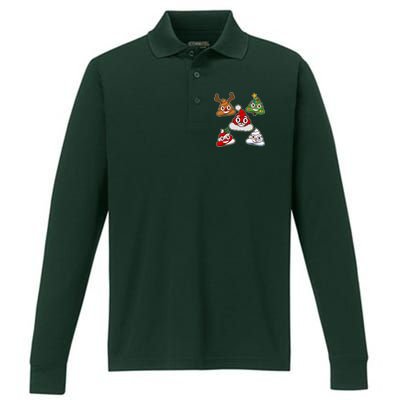 Christmas Poop Emoji Group Performance Long Sleeve Polo