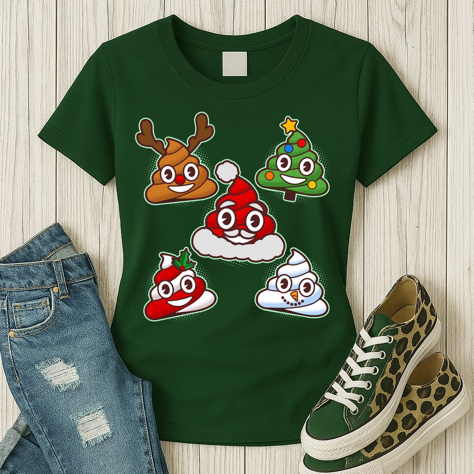 Christmas Poop Emoji Group Womens T-Shirt