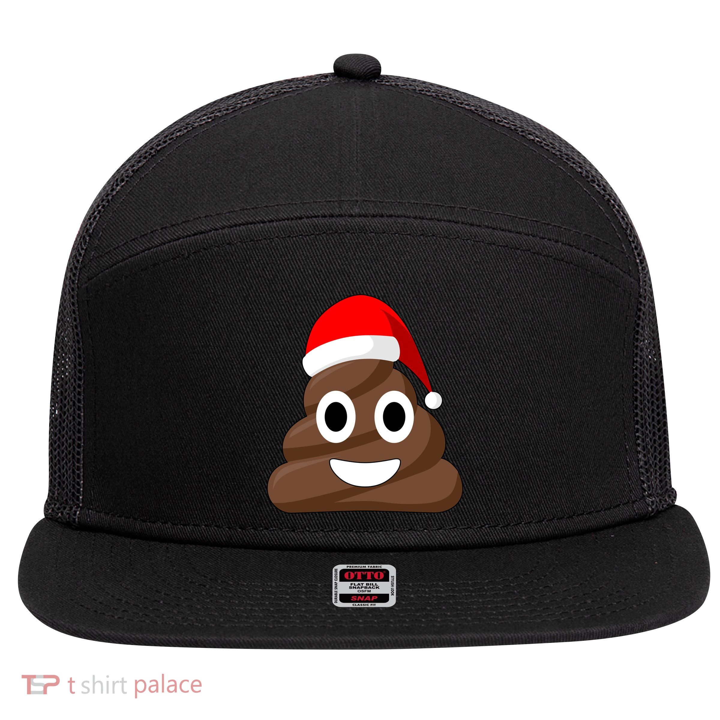 Christmas Poop Emoji Smiley 7 Panel Mesh Trucker Snapback Hat