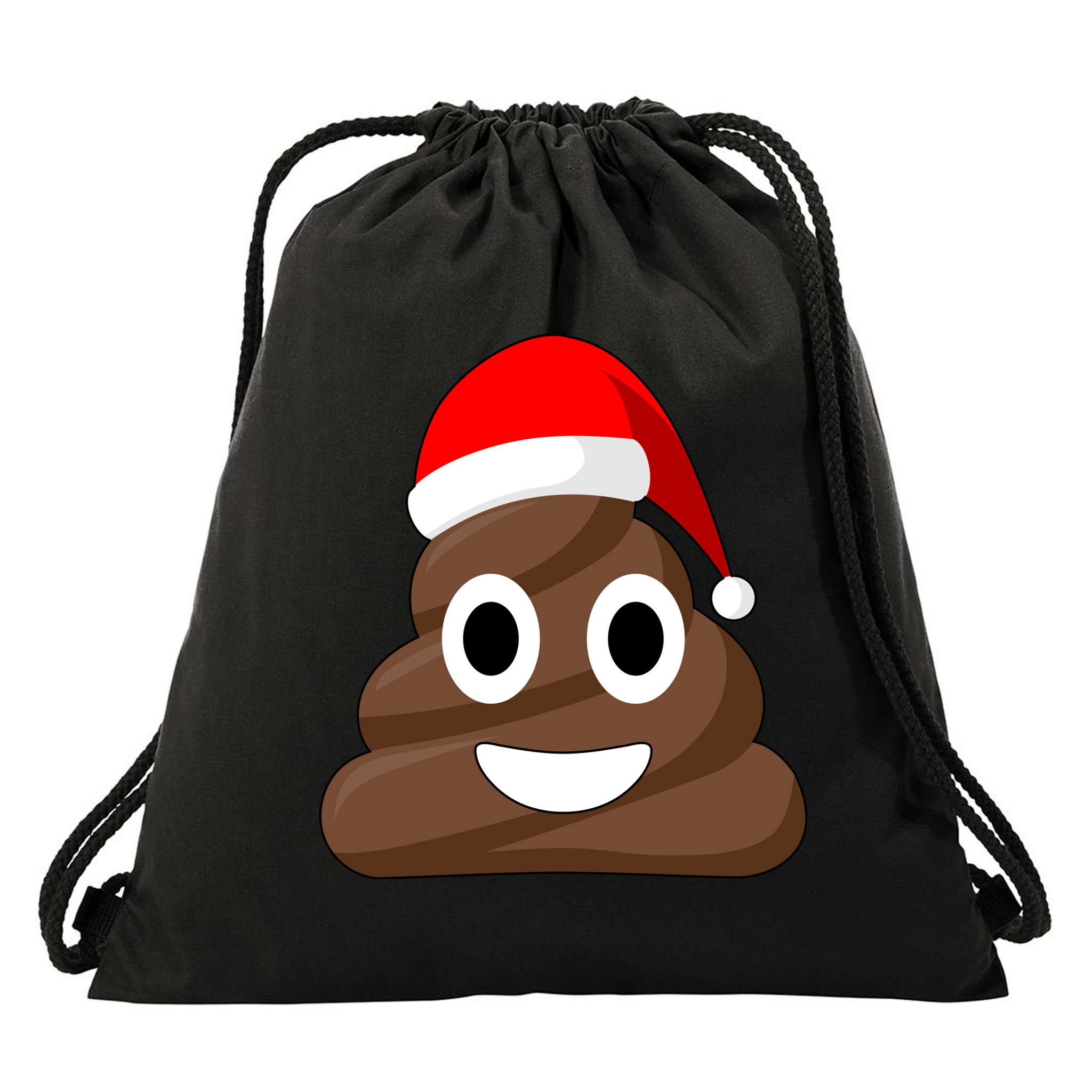 Christmas Poop Emoji Smiley Drawstring Bag
