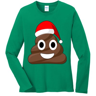 Christmas Poop Emoji Smiley Ladies Long Sleeve Shirt