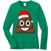 Christmas Poop Emoji Smiley Ladies Long Sleeve Shirt