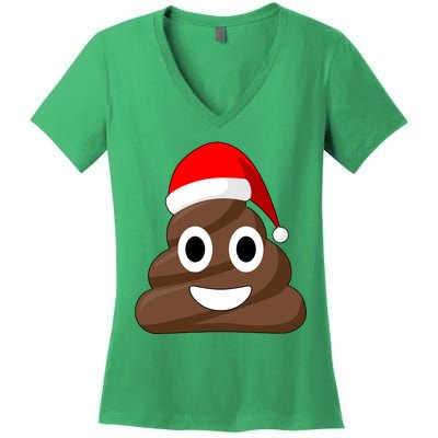 Christmas Poop Emoji Smiley Women's V-Neck T-Shirt