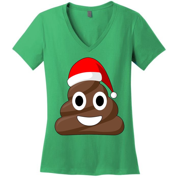 Christmas Poop Emoji Smiley Women's V-Neck T-Shirt