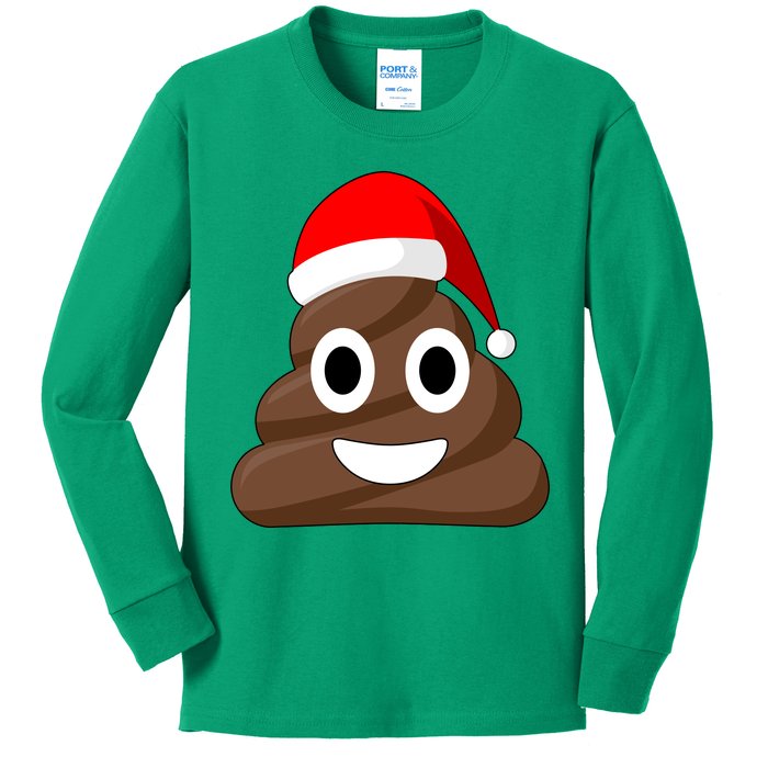 Christmas Poop Emoji Smiley Kids Long Sleeve Shirt