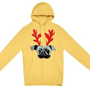 Christmas Pug Reindeer Premium Pullover Hoodie