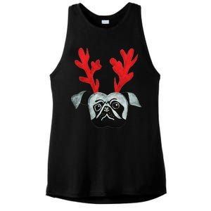 Christmas Pug Reindeer Ladies PosiCharge Tri-Blend Wicking Tank