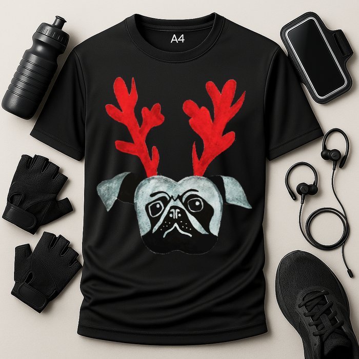 Christmas Pug Reindeer Cooling Performance Crew T-Shirt