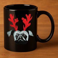 Christmas Pug Reindeer 11oz C Handle Ceramic Mug