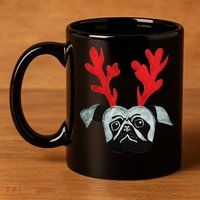 Christmas Pug Reindeer 11oz C Handle Ceramic Mug
