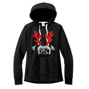 Christmas Pug Reindeer Women's Fleece Hoodie