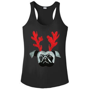 Christmas Pug Reindeer Ladies PosiCharge Competitor Racerback Tank