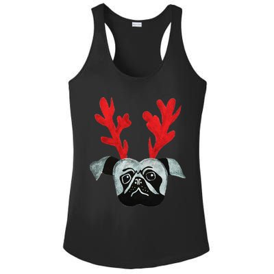 Christmas Pug Reindeer Ladies PosiCharge Competitor Racerback Tank