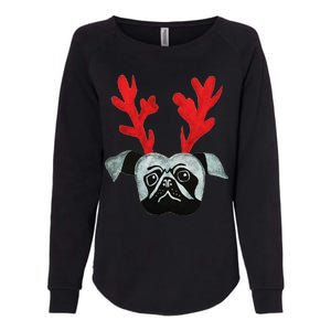 Christmas Pug Reindeer Womens California Wash Sweatshirt