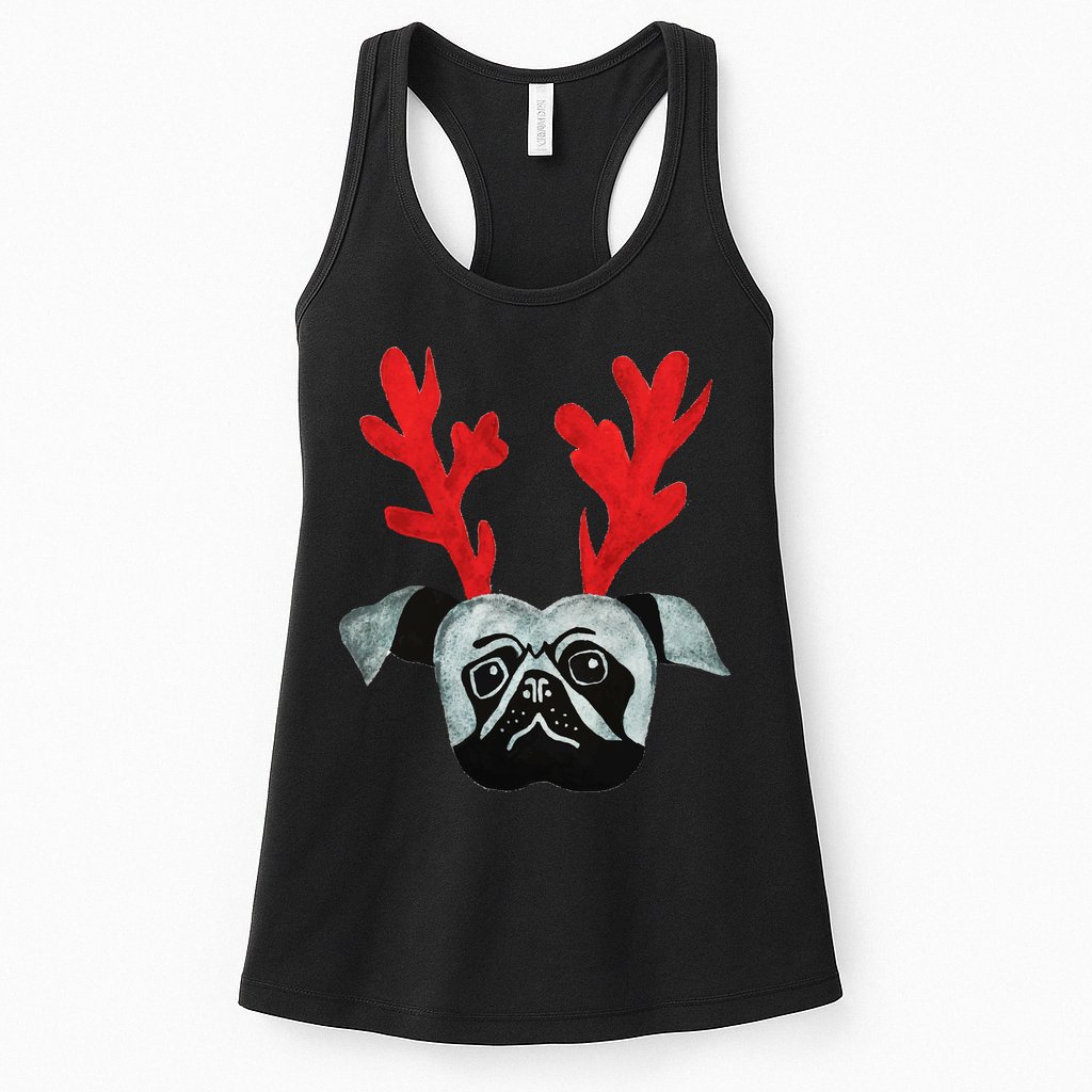 Christmas Pug Reindeer Womens Tank Top
