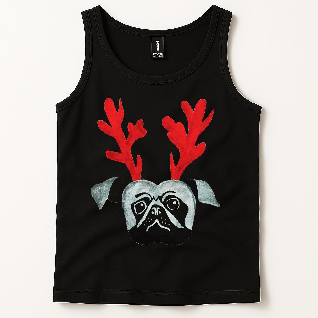 Christmas Pug Reindeer Tank Top