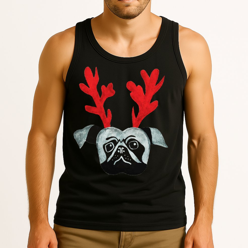 Christmas Pug Reindeer Tank Top