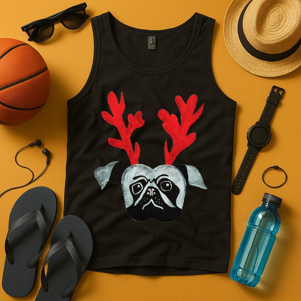 Christmas Pug Reindeer Tank Top