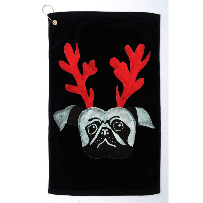 Christmas Pug Reindeer Golf Towel