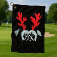 Christmas Pug Reindeer Golf Towel