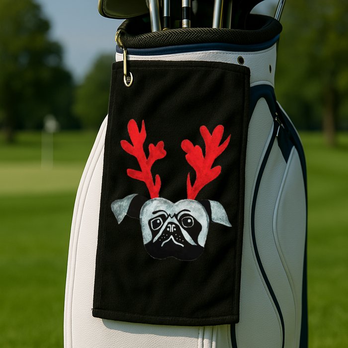 Christmas Pug Reindeer Golf Towel