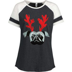 Christmas Pug Reindeer Enza Ladies Jersey Colorblock Tee