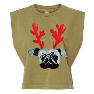 Christmas Pug Reindeer Garment-Dyed Women's Muscle Tee