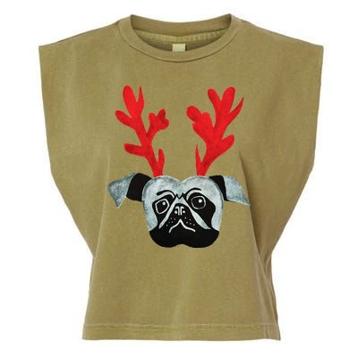 Christmas Pug Reindeer Garment-Dyed Women's Muscle Tee