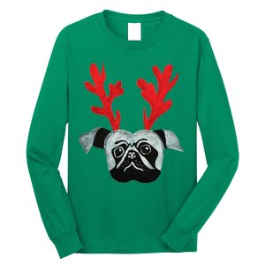 Christmas Pug Reindeer Long Sleeve Shirt