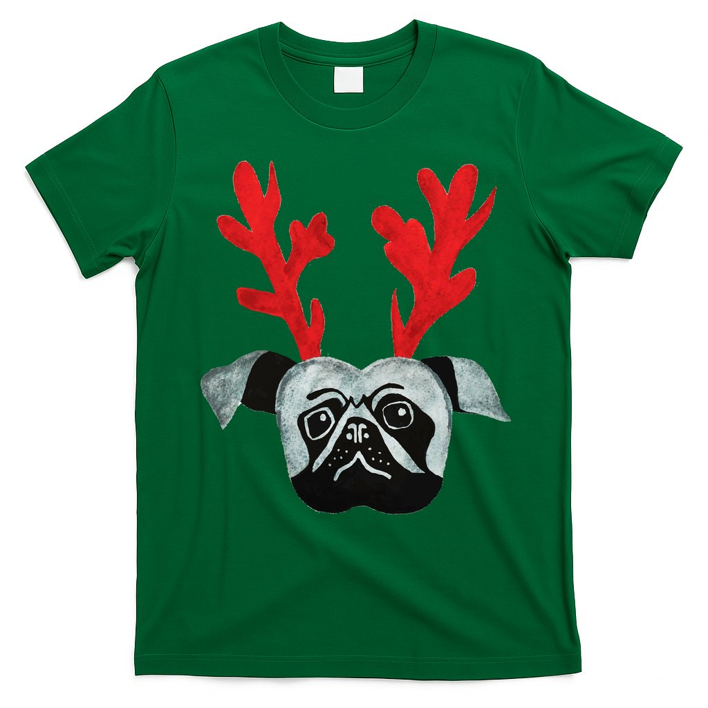 Christmas Pug Reindeer T-Shirt