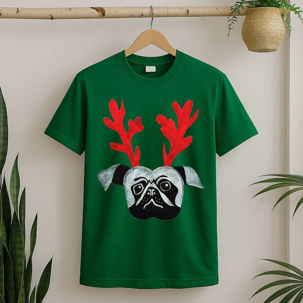 Christmas Pug Reindeer T-Shirt